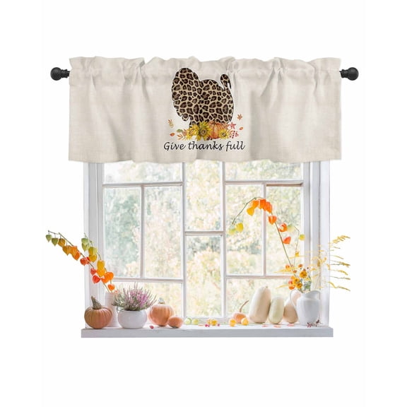 Valances for Windows Thanksgiving Sunflower Leopard Texture Turkey Rod Pocket Cafe Window Treatments Valance Curtains for Kitchen Bathroom Laundry Basement Windows 60"x18"