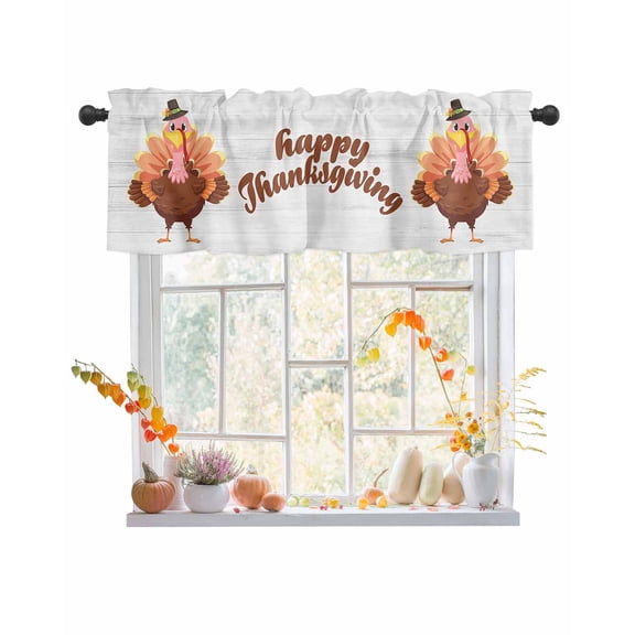 Valances for Windows Thanksgiving Turkey on Wood Plank Rod Pocket Cafe Window Treatments Valance Curtains for Kitchen Bathroom Laundry Basement Windows 42"x12"