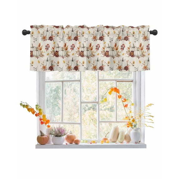 Valances for Windows Thanksgiving White Pumpkin Rod Pocket Cafe Window Treatments Valance Curtains for Kitchen Bathroom Laundry Basement Windows 60"x14"