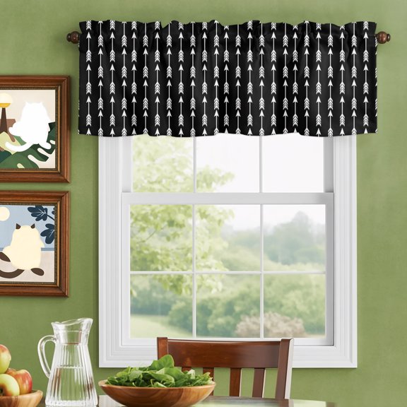 Valances for Windows,Tribal Style Arrows Pattern Kitchen Curtain Valance Short Rod Pocket Panels Black Background Small Window Treatment for Living Room Bedroom Bathroom,42"Wx12"L