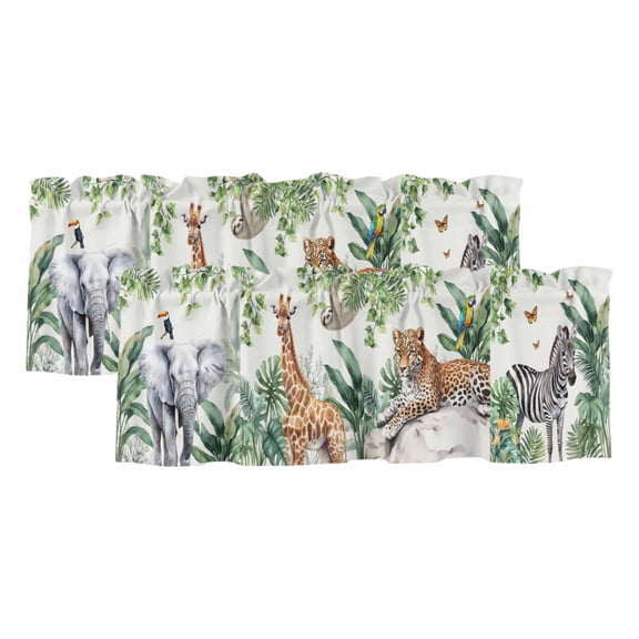 Valances for Windows, Tropical Animals Valance Curtains Blackout Drapes for Kitchen/Bathroom/Cafe, Summer Elephant Giraffe Leopard Zebra Rod Pocket Window Toppers Valances 2 Pack Clearance 42''x12''