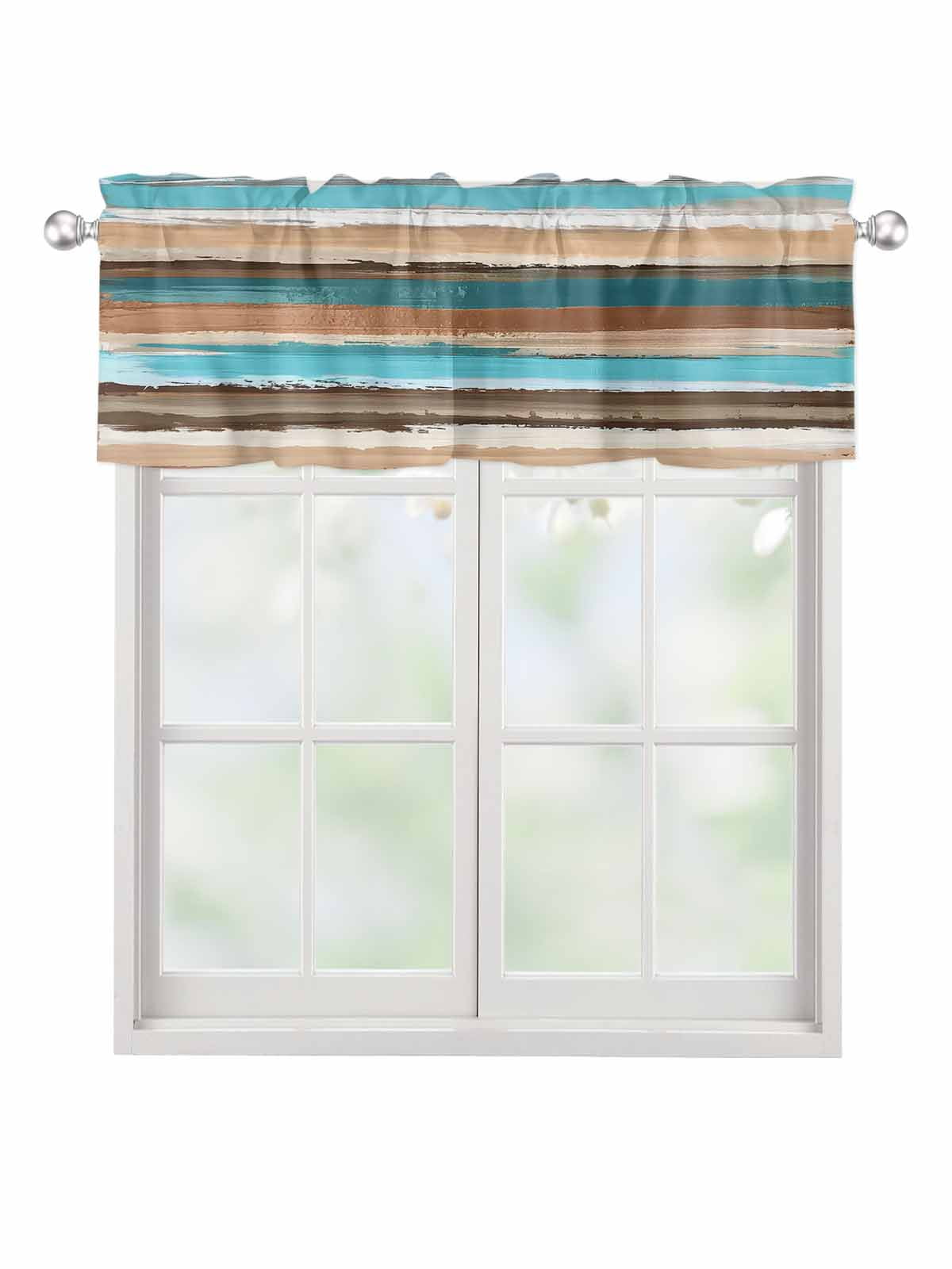 Valances for Windows Turquoise Brown Gradient Rod Pocket Cafe Window ...