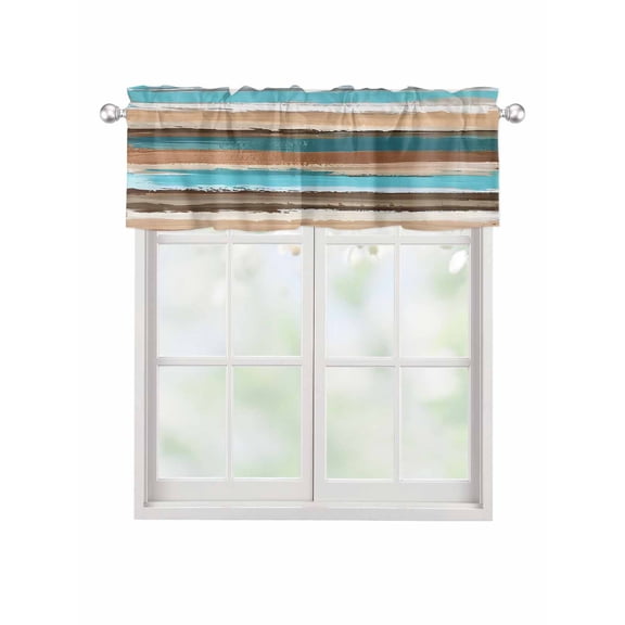 Valances for Windows Turquoise Brown Gradient Rod Pocket Cafe Window Treatments Valance Curtains for Kitchen Bathroom Laundry Basement Windows 60"x14"