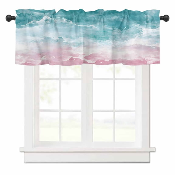 Valances for Windows Turquoise Pink Ombre Abstract Coastal Ocean Waves Gradient Valance Rod Pocket Window Treatments Curtains for Kitchen Small Windows Living Room Bedroom Bathroom, 60"x18"