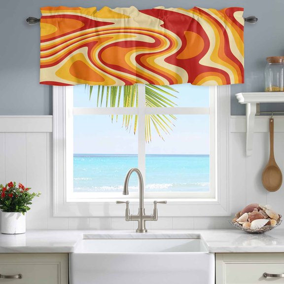 Valances for Windows Vector Psychedelic Groovy Back Rod Pocket Short Curtain for Bathroom Living Room Bedroom Colorful Modern Abstract Liquid Art 1 Panel 54x18in