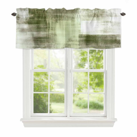Valances for Windows Vintage Abstract Oil Painting Art Rod Pocket Short Curtain for Bathroom Living Room Bedroom Green Collage Texture 1 Panel 42x12in