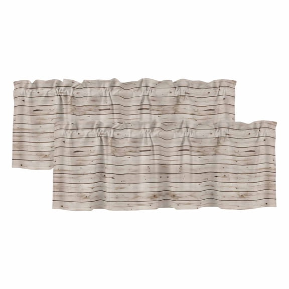 Valances for Windows, Vintage Farmhouse Kitchen Curtains Valances 2 Pack for Living Room Bedroom Bathroom, Country Retro Beige Wooden Grain Light Filtering Curtains Rod Pocket Valance 42"x12"