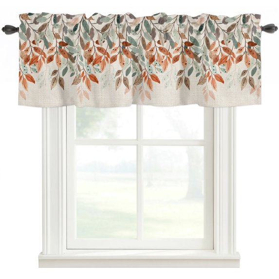 Valances for Windows, Vintage Leaves Light Filtering Window Treatment Valances for Living Room/Bedroom/Bathroom, Summer Botanical Pastoral Watercolor Rustic 54"x 18" Rod Pocket Kitchen Curtains