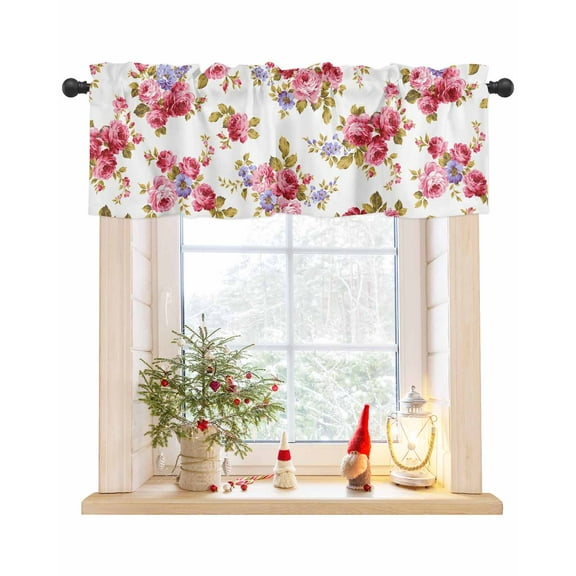 Valances for Windows, Vintage Pink Flowers Watercolor Floral Rod Pocket Short Window Valance Curtains Holiday Window Treatment for Kitchen Living Room Bathroom, 42"x18"