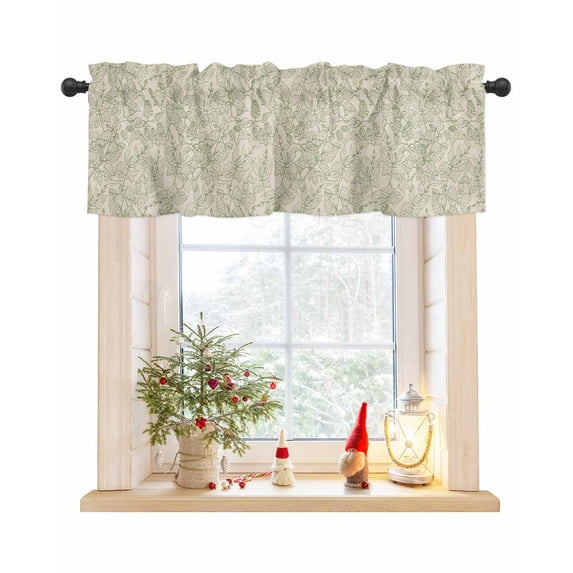 Valances for Windows, Vintage Sage Green Flowers Plants Rod Pocket Short Window Valance Curtains Holiday Window Treatment for Kitchen Living Room Bathroom, 42"x18"