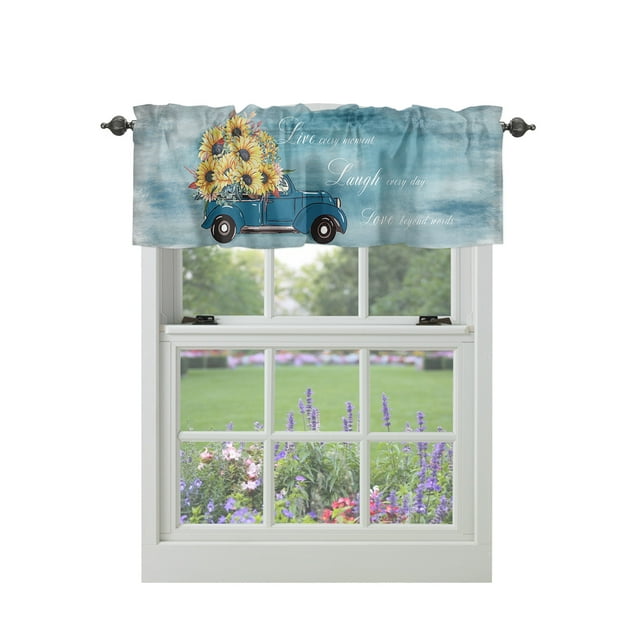 Valances for Windows Vintage Sunflower Truck Blue Valance Curtains for