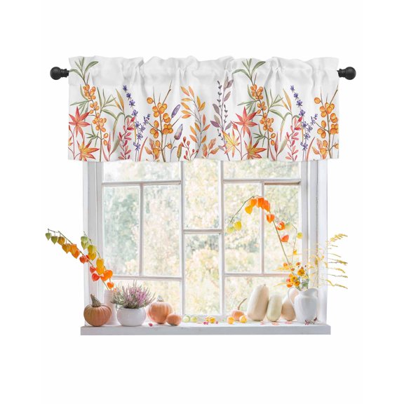Valances for Windows Vintage Thanksgiving Country Farmhouse Fall Wildflowers Floral Rod Pocket Cafe Window Treatments Valance Curtains for Kitchen Bathroom Laundry Basement Windows 54"x18"