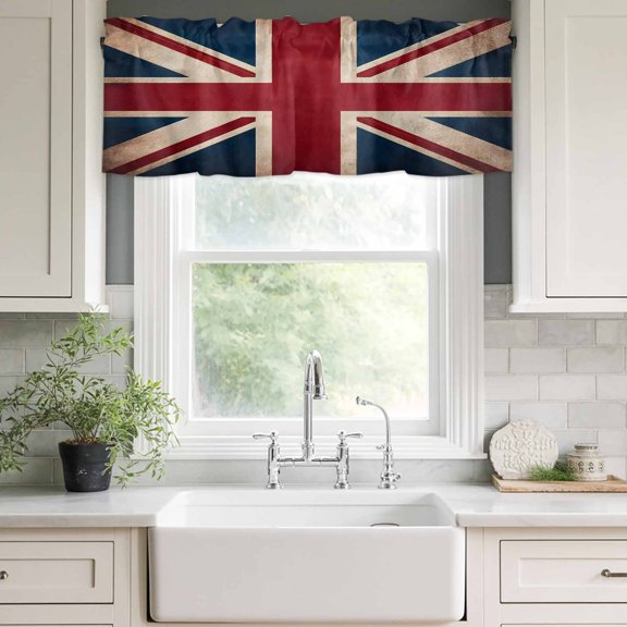 Valances for Windows,Vintage Union Jack Flag Kitchen Curtain Valance Short Rod Pocket Panels Reerto Flags Of The United Kingdom Small Window Treatment for Living Room Bedroom Bathroom,42"Wx12"L