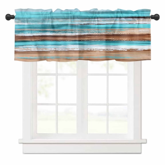 Valances for Windows Vintage Wooden Board Abstract Blue Turquoise Wood Grain Valance Rod Pocket Window Treatments Curtains for Kitchen Small Windows Living Room Bedroom Bathroom, 42"x12"