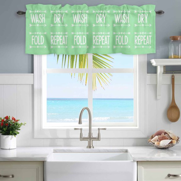 Valances for Windows Wash Dry Fold Repeat Words Rod Pocket Short Curtain for Bathroom Living Room Bedroom Green Background Arrows Love 1 Panel 54x18in