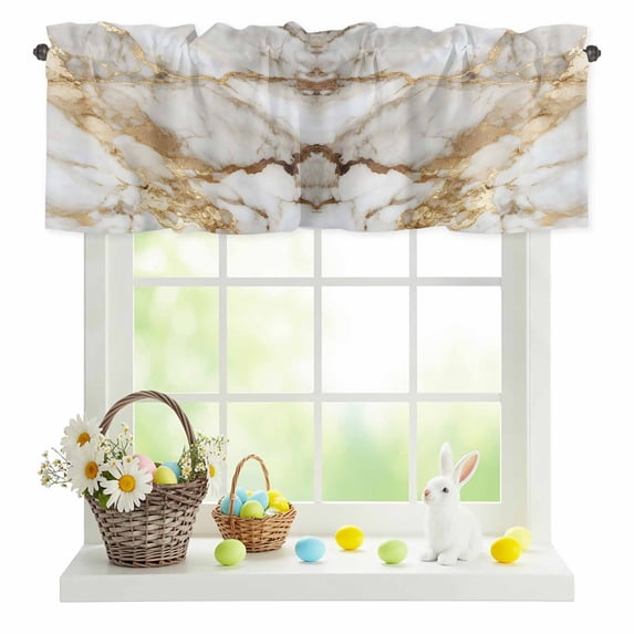 Valances for Windows Watercolor Abstract Marble Texture Rod Pocket Short Curtain for Bathroom Living Room Bedroom Gold Stripe Crack Stone 1 Panel 42x12in
