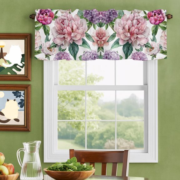 Valances for Windows,Watercolor Flower Hydrangea Leaves Kitchen Curtain Valance Short Rod Pocket Panels Classical Floral Small Window Treatment for Living Room Bedroom Bathroom,42"Wx12"L