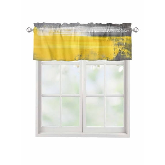 Valances for Windows Watercolor Gray Yellow Rod Pocket Cafe Window Treatments Valance Curtains for Kitchen Bathroom Laundry Basement Windows 56"x16"