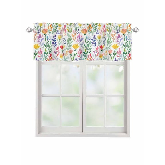 Valances for Windows Watercolor Floral Rod Pocket Cafe Window Treatments Valance Curtains for Kitchen Bathroom Laundry Basement Windows 42"x12"