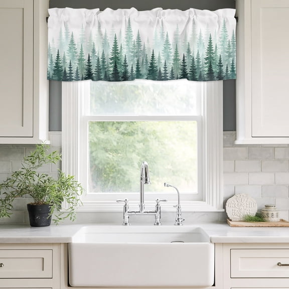 Valances for Windows,Watercolor Pine Trees Forest Kitchen Curtain Valance Short Rod Pocket Panels Evergreen Tree Landscape Small Window Treatment for Living Room Bedroom Bathroom,42"Wx12"L