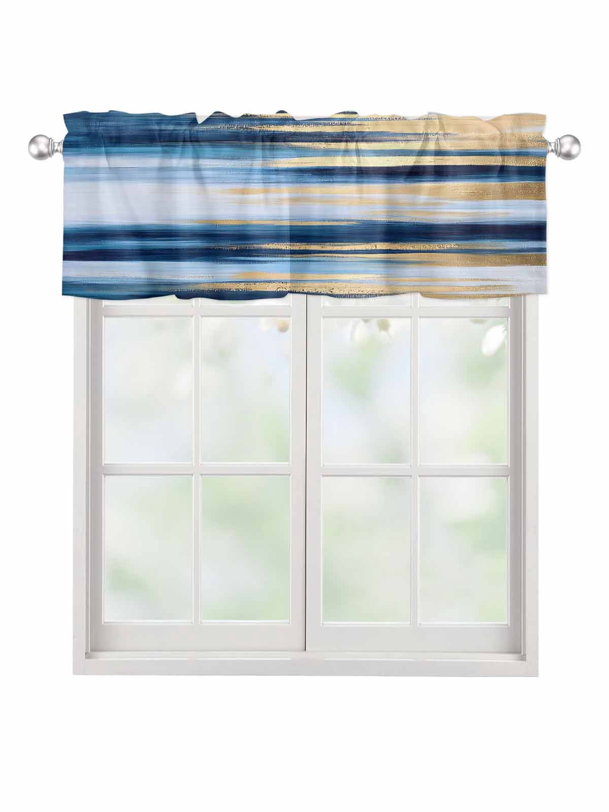 Valances for Windows Watercolor White Gold Blue Rod Pocket Cafe Window ...