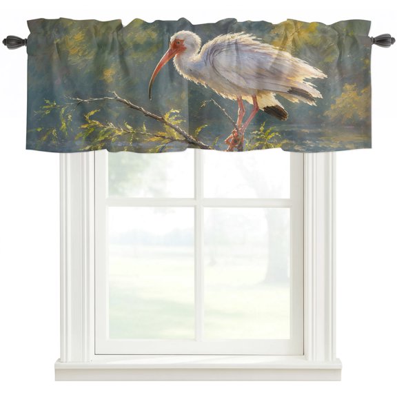 Valances for Windows,Watercolor White Ibis Pattern Kitchen Curtain Valance Short Rod Pocket Panels Willow Branch River Small Window Treatment for Living Room Bedroom Bathroom,42"Wx18"L
