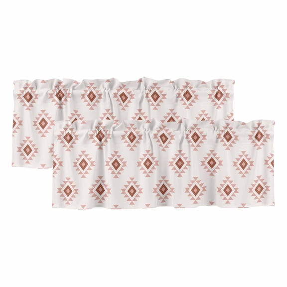 Valances for Windows, White Boho Geometric Valance Curtains Blackout Drapes for Kitchen/Bathroom/Cafe, Modern Simple Aztec Ethnic Pattern Rod Pocket Window Toppers Valances 2 Pack Clearance 42''x12''