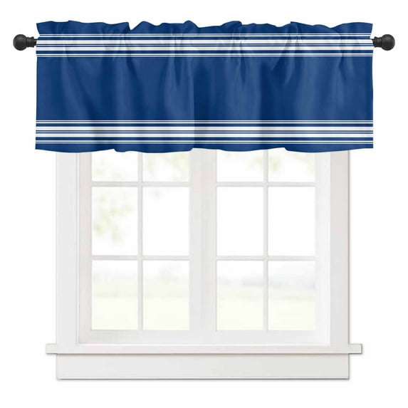 Valances for Windows White Stripes Geometric Blue Background Valance Rod Pocket Window Treatments Curtains for Kitchen Small Windows Living Room Bedroom Bathroom, 42"x12"