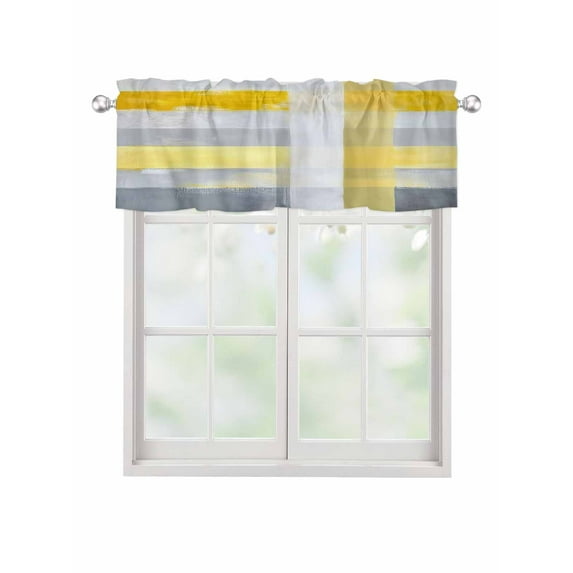 Valances for Windows Yellow Gray Abstract Rod Pocket Cafe Window Treatments Valance Curtains for Kitchen Bathroom Laundry Basement Windows 42"x12"