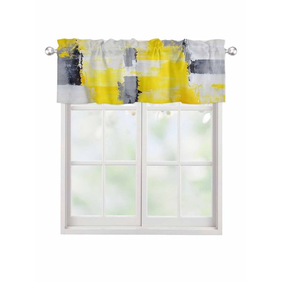 Valances for Windows Yellow Gray Abstract Rod Pocket Cafe Window Treatments Valance Curtains for Kitchen Bathroom Laundry Basement Windows 42"x12"