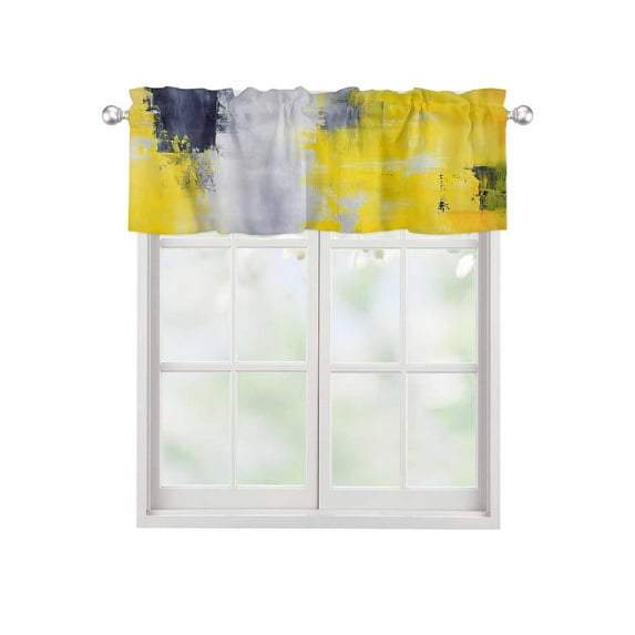 Valances for Windows Yellow Gray Abstract Rod Pocket Cafe Window Treatments Valance Curtains for Kitchen Bathroom Laundry Basement Windows 42"x18"
