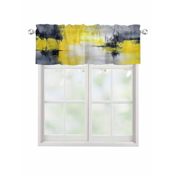 Valances for Windows Yellow Gray Abstract Rod Pocket Cafe Window Treatments Valance Curtains for Kitchen Bathroom Laundry Basement Windows 60"x14"