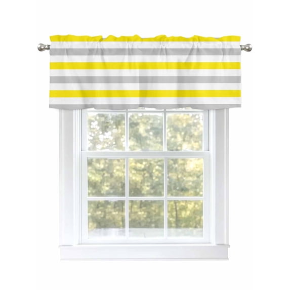 Valances for Windows Yellow Grey White Striped Rod Pocket Cafe Window Treatments Valance Curtains for Kitchen Bathroom Laundry Basement Windows 60"x18"