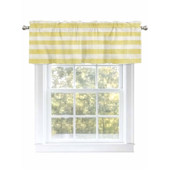 Valances for Windows Yellow Linen Stripes Rod Pocket Cafe Window Treatments Valance Curtains for Kitchen Bathroom Laundry Basement Windows 42"x12"