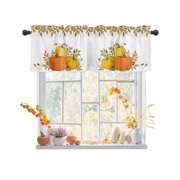 Valances for Windows, Yellow Orange Pumpkin Fall Leaf Cartoon Thanksgiving Rod Pocket Short Window Valance Curtains Holiday Window Treatment for Kitchen Living Room Bathroom, 54"x18"