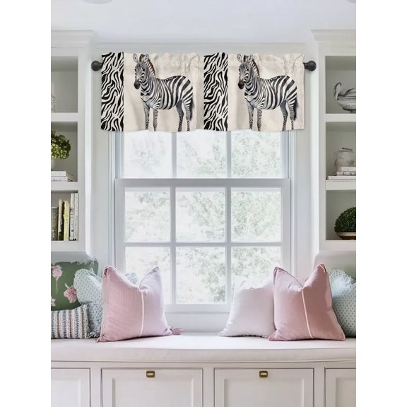 Valances for Windows,Zebra Black Stripe Animal Portrait Kitchen Curtain Valance Short Rod Pocket Panels Vintage Tree Branch Small Window Treatment for Living Room Bedroom Bathroom,42"Wx12"L