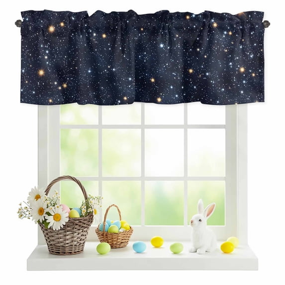 Valances for Windows Abstract Blue Sky Rod Pocket Short Curtain for Bathroom Living Room Bedroom Shining Stars on Scenery Background 1 Panel 54x18in
