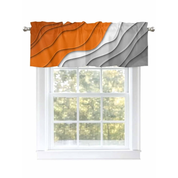 Valances for Windows Abstract Orange Grey Gradient Rod Pocket Short Curtain for Bathroom Living Room Bedroom Modern Geometric Lines 1 Panel 54x18in