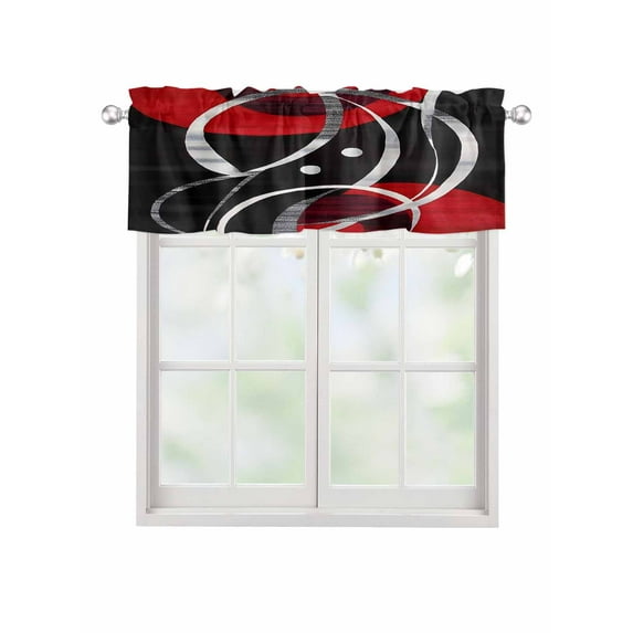 Valances for Windows Abstract Red Black Rod Pocket Cafe Window Treatments Valance Curtains for Kitchen Bathroom Laundry Basement Windows 42"x12"