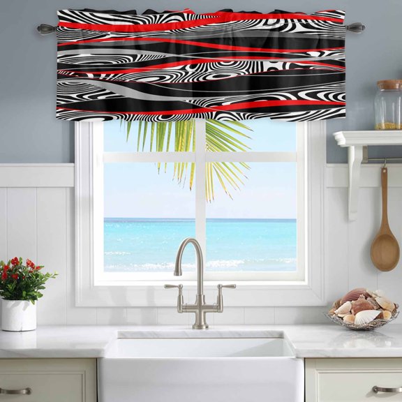 Valances for Windows Abstract Red Black Stripe Rod Pocket Short Curtain for Bathroom Living Room Bedroom Zebra Animal Skin Texture 1 Panel 42x12in