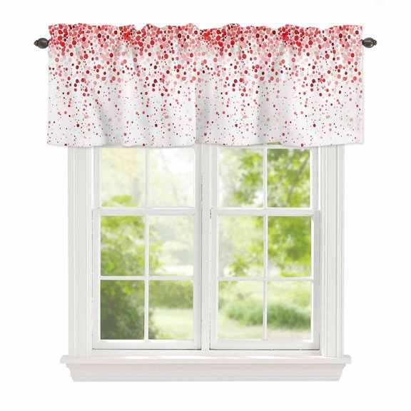 Valances for Windows Abstract Red Polka Dot Rod Pocket Short Curtain for Bathroom Living Room Bedroom Watercolor Gradient Wave Point 1 Panel 42x12in