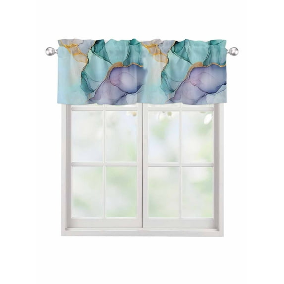 Valances for Windows Abstract Teal Rod Pocket Cafe Window Treatments Valance Curtains for Kitchen Bathroom Laundry Basement Windows 54"x18"