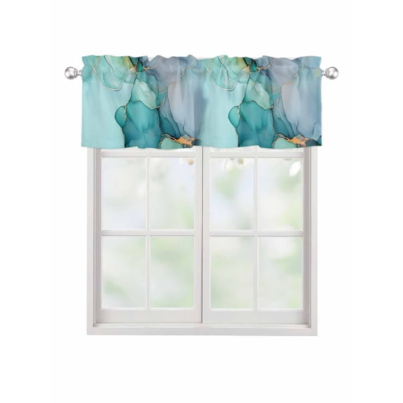 Valances for Windows Abstract Teal Rod Pocket Cafe Window Treatments Valance Curtains for Kitchen Bathroom Laundry Basement Windows 60"x18"