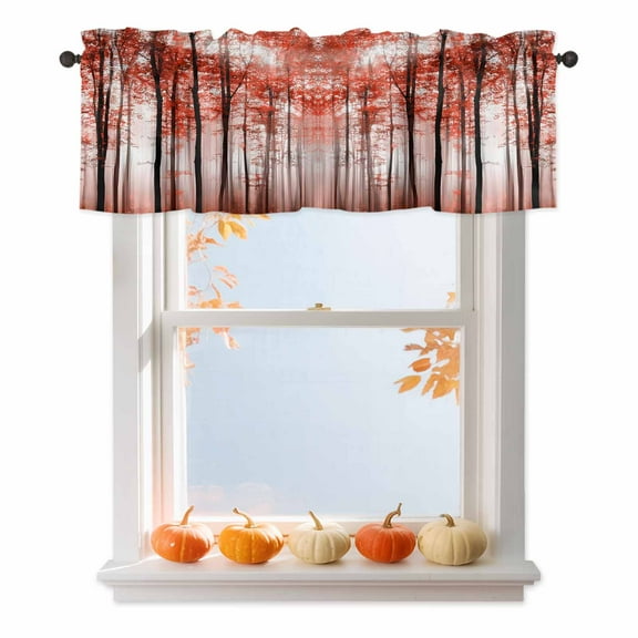Valances for Windows Autumn Red Maple Tree Rod Pocket Short Curtain for bathroom living room bedroom Vintage Natural Forest Landscape 1 Panel 54x18in
