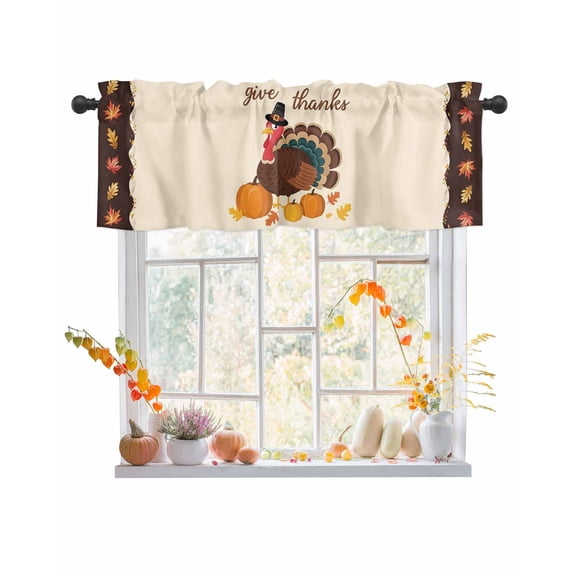 Valances for Windows Autumn Turkey Rod Pocket Cafe Window Treatments Valance Curtains for Kitchen Bathroom Laundry Basement Windows 60"x14"