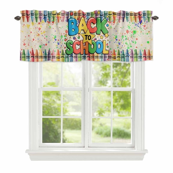 Valances for Windows Back to School Season Rod Pocket Short Curtain for Bathroom Living Room Bedroom Star Colorful Crayon on Burlap 1 Panel 54x18in