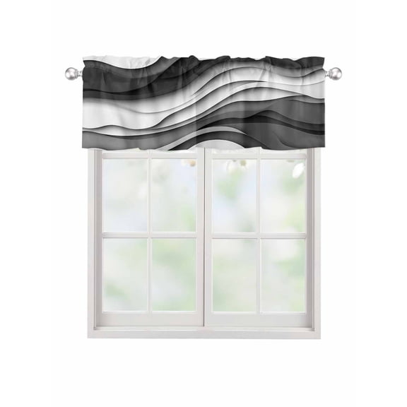 Valances for Windows Black White Rod Pocket Cafe Window Treatments Valance Curtains for Kitchen Bathroom Laundry Basement Windows 42"x12"