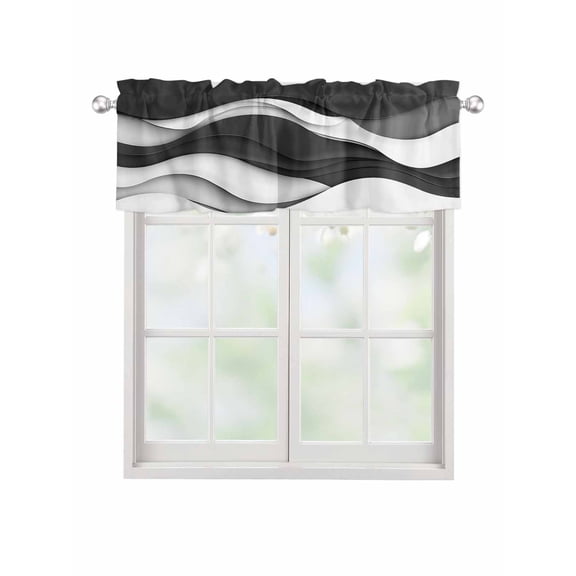 Valances for Windows Black White Rod Pocket Cafe Window Treatments Valance Curtains for Kitchen Bathroom Laundry Basement Windows 60"x14"