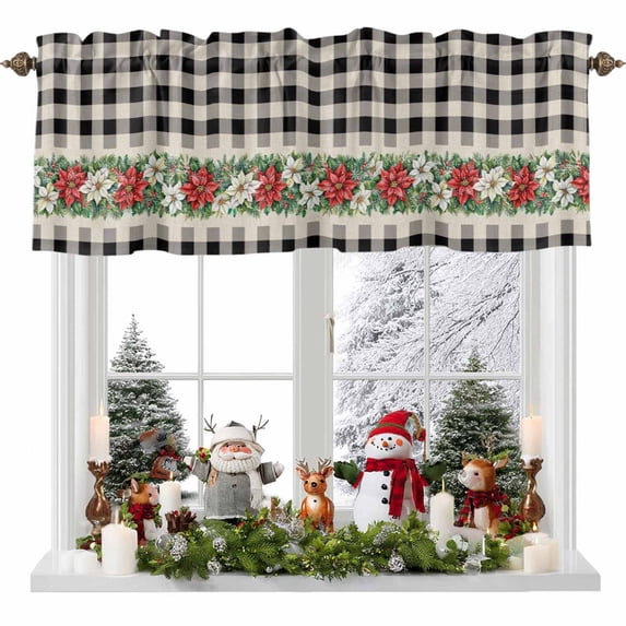 Valances for Windows Black White Plaid Rod Pocket Cafe Window Treatments Valance Curtains for Kitchen Bathroom Laundry Basement Windows 56"x16"