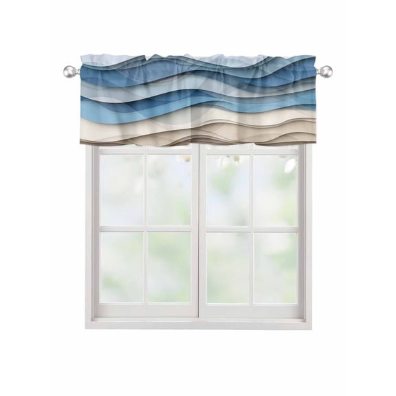 Valances for Windows Blue Brown Rod Pocket Cafe Window Treatments Valance Curtains for Kitchen Bathroom Laundry Basement Windows 42"x12"